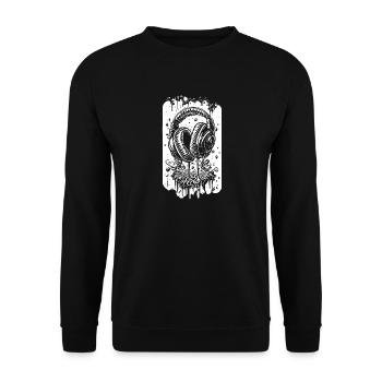 Comic Kopfhörer mit Tropfen - Unisex Pullover - Schwarz - Vorne - Alina (178cm) & Michal (187cm)