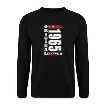 Geboren im Oktober 1965 - Geschenk Jahrgang Oktobe - Unisex Pullover - Schwarz - Vorne - Alina (178cm) & Michal (187cm)