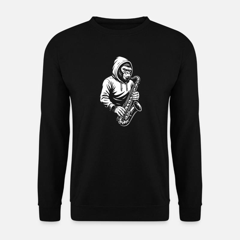 Affe im Kapuzenpullover Saxophon Design - Unisex Pullover - Schwarz