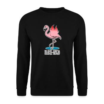 Flame-Ingo - ein flammender Flamingo - Unisex Pullover - Schwarz - Vorne - Alina (178cm) & Michal (187cm)