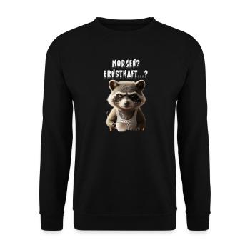 Grumpy raccoon with coffee saying morning grouch - Unisex Sweatshirt - black - Front - Alina (178cm) & Michal (187cm)