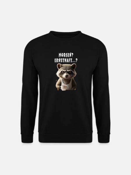 Grumpy raccoon with coffee saying morning grouch - Unisex Sweatshirt - black