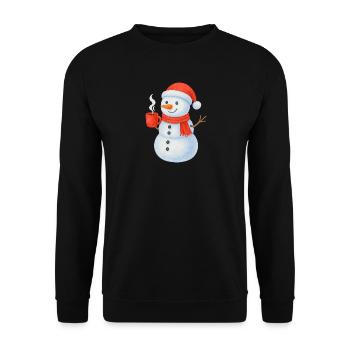 Snowman with red scarf and cup - Unisex Sweatshirt - black - Front - Alina (178cm) & Michal (187cm)