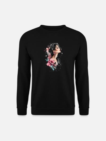 Woman's profile with flower earring - Unisex Sweatshirt - black