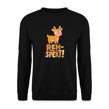 Reh-spekt! Lustiges Reh Wortspiel - Unisex Pullover - Schwarz - Vorne - Alina (178cm) & Michal (187cm)