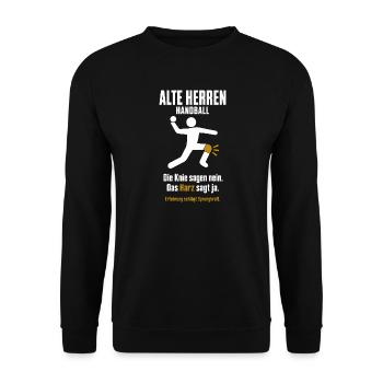 Handball Ü40 Geschenk – Erfahrung statt Sprung - Unisex Pullover - Schwarz - Vorne - Alina (178cm) & Michal (187cm)