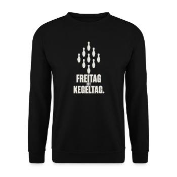Freitag ist Kegeltag – Kegeln Shirt Kegelclub - Unisex Pullover - Schwarz - Vorne - Alina (178cm) & Michal (187cm)