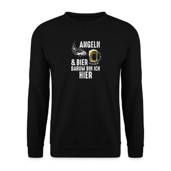 Angeln und Bier, darum bin ich hier. - Unisex Pullover - Schwarz - Vorne - Alina (178cm) & Michal (187cm)