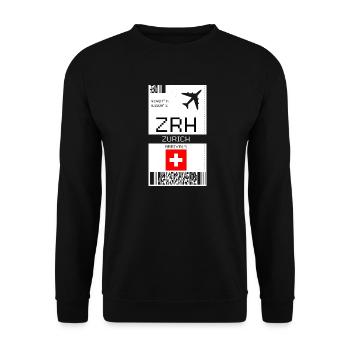 Carte d’embarquement à Zurich, Suisse - Aéroport ZRH - Sweat-shirt Unisexe - noir - Devant - Alina (178cm) & Michal (187cm)