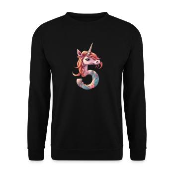 Einhorn 5. Geburtstag - Unisex Pullover - Schwarz - Vorne - Alina (178cm) & Michal (187cm)