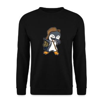 dab dabbing pinguin campen einhorn königspinguin - Unisex Pullover - Schwarz - Vorne - Alina (178cm) & Michal (187cm)