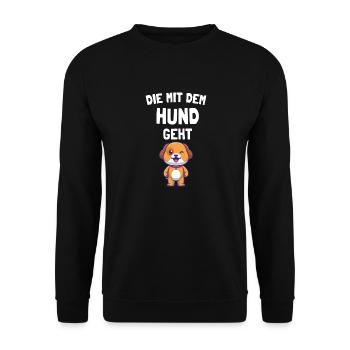 Die Mit Dem Hund Geht Hundebesitzer Hundefreunde - Unisex Pullover - Schwarz - Vorne - Alina (178cm) & Michal (187cm)