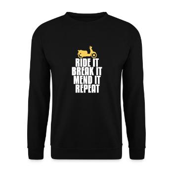 Ride It Break It Mend It Repeat Funny Rider - Unisex Pullover - Schwarz - Vorne - Alina (178cm) & Michal (187cm)