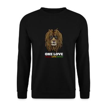 African Lion, Peace Love Music Rasta - Unisex Sweatshirt - black - Front - Alina (178cm) & Michal (187cm)