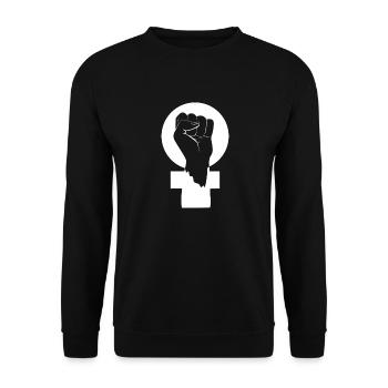 Weißes feministisches Symbol - Unisex Pullover - Schwarz - Vorne - Alina (178cm) & Michal (187cm)