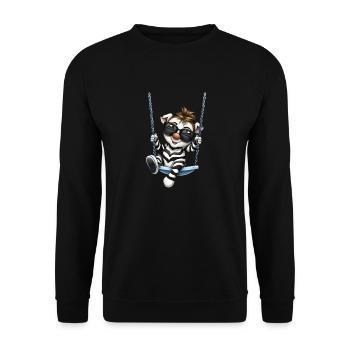 Süßes Zebra beim Schaukeln im Comicstil - Unisex Pullover - Schwarz - Vorne - Alina (178cm) & Michal (187cm)
