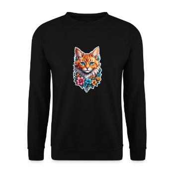 Katze und Blume Aquarell - Unisex Pullover - Schwarz - Vorne - Alina (178cm) & Michal (187cm)