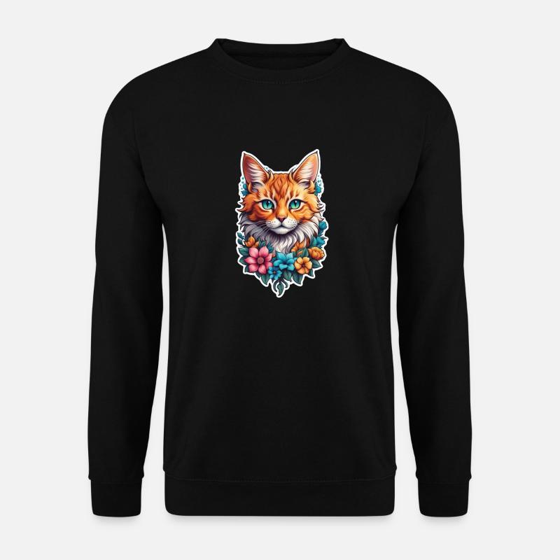 chat et fleur aquarelle - Sweat-shirt Unisexe - noir