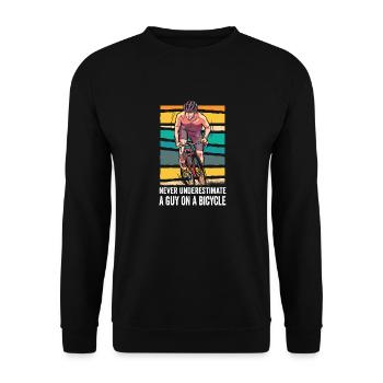 Never Underestimate An Old Guy on a Bicycle - Unisex Pullover - Schwarz - Vorne - Alina (178cm) & Michal (187cm)