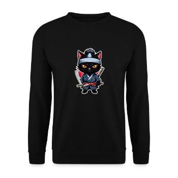 Ninja Cat - Samurai Kitten - Unisex Sweatshirt - black - Front - Alina (178cm) & Michal (187cm)
