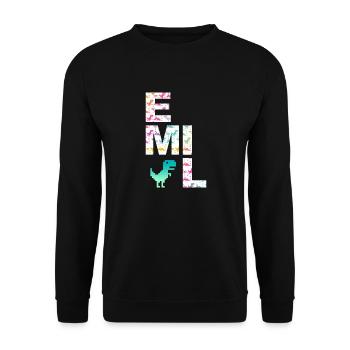 EMIL - Beautiful boy name with dinosaur - Unisex Sweatshirt - black - Front - Alina (178cm) & Michal (187cm)