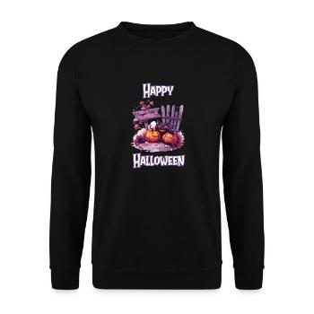 Halloween - Happy Halloween Pumpkin Patch with Cats - Unisex Sweatshirt - black - Front - Alina (178cm) & Michal (187cm)