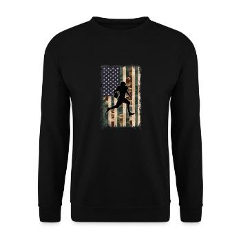 Camo US-Flagge Amerikanischer Vintage Footballspieler - Unisex Pullover - Schwarz - Vorne - Alina (178cm) & Michal (187cm)