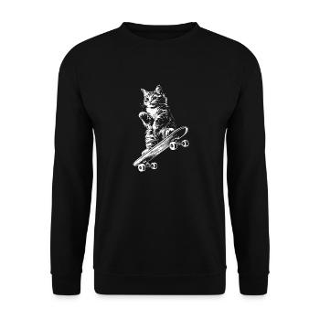 Cat Skateboard Skater - Unisex Sweatshirt - black - Front - Alina (178cm) & Michal (187cm)
