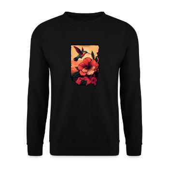 Un colibri vole au-dessus de la fleur d’hibiscus Soleil tropical - Sweat-shirt Unisexe - noir - Devant - Alina (178cm) & Michal (187cm)