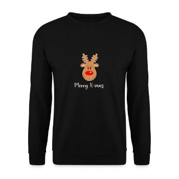 Rentier Merry X-mas - Weihnachtslook - Unisex Pullover - Schwarz - Vorne - Alina (178cm) & Michal (187cm)