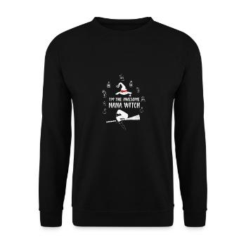 Hexe Babysitter Halloween Geschenk Besen - Unisex Pullover - Schwarz - Vorne - Alina (178cm) & Michal (187cm)