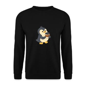 Pinguin mit Kaffee - Unisex Pullover - Schwarz - Vorne - Alina (178cm) & Michal (187cm)