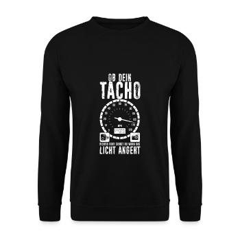 OB DEIN TACHO RICHTIG GEHT SIEHST DU WENN DAS LICH - Unisex Pullover - Schwarz - Vorne - Alina (178cm) & Michal (187cm)