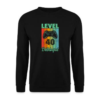 Level 40 unlocked - Unisex Sweatshirt - black - Front - Alina (178cm) & Michal (187cm)