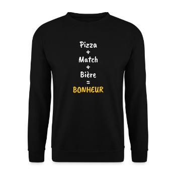Pizza + Match + Bière = Bonheur - Sweat-shirt Unisexe - noir - Devant - Alina (178cm) & Michal (187cm)