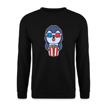 Popcorn Kino Pinguin - Unisex Pullover - Schwarz - Vorne - Alina (178cm) & Michal (187cm)