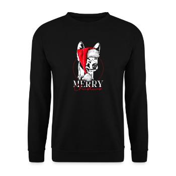 Santa Basenji Merry Christmas Hunde Wilsigns - Unisex Pullover - Schwarz - Vorne - Alina (178cm) & Michal (187cm)