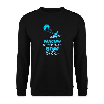 Kitesurfen Tanzende Wellen Kite Geschenk - Unisex Pullover - Schwarz - Vorne - Alina (178cm) & Michal (187cm)