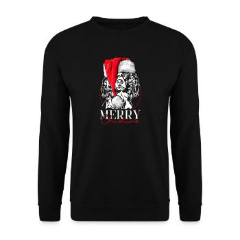 Santa Kleiner Münsterländer Merry Christmas Hunde - Unisex Pullover - Schwarz - Vorne - Alina (178cm) & Michal (187cm)