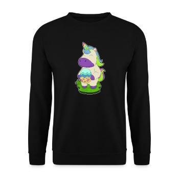 Einhorn Ostern Osterei - Unisex Pullover - Schwarz - Vorne - Alina (178cm) & Michal (187cm)