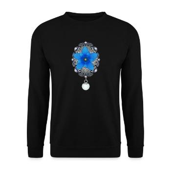 Elegant brooch with blue gentian flower motif - Unisex Sweatshirt - black - Front - Alina (178cm) & Michal (187cm)