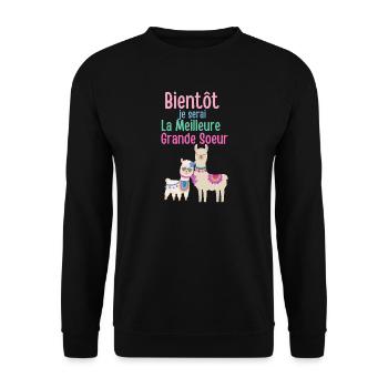 Bald bin ich die beste große Schwester - Unisex Pullover - Schwarz - Vorne - Alina (178cm) & Michal (187cm)