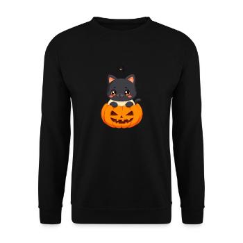Halloween Cat with Halloween Pumpkin - Unisex Sweatshirt - black - Front - Alina (178cm) & Michal (187cm)