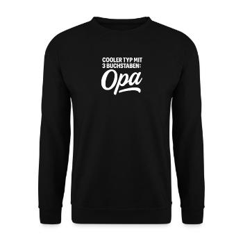 Cooler Typ mit 3 Buchstaben: OPA - Unisex Pullover - Schwarz - Vorne - Alina (178cm) & Michal (187cm)