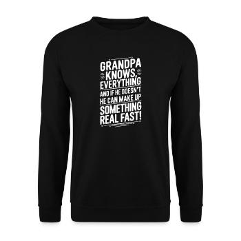 Opa weiß alles, Großvater - Unisex Pullover - Schwarz - Vorne - Alina (178cm) & Michal (187cm)