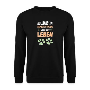 Bullmastiff Bedeutet Freude Und Leben - Unisex Pullover - Schwarz - Vorne - Alina (178cm) & Michal (187cm)