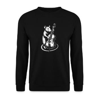 Lustige Ratte spielt Kontrabass - Unisex Pullover - Schwarz - Vorne - Alina (178cm) & Michal (187cm)