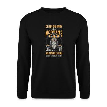 Ich Bin Ein Mann Des Nordens Wikinger  - Unisex Pullover - Schwarz - Vorne - Alina (178cm) & Michal (187cm)