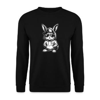 Lustiges Oster Design Hip Hop Bunny - Unisex Pullover - Schwarz - Vorne - Alina (178cm) & Michal (187cm)
