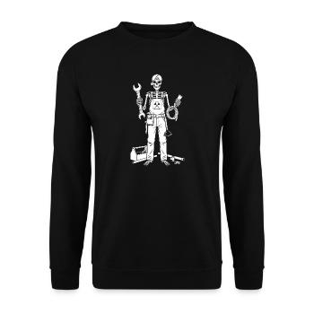 Skelettmechanik mit Werkzeugen - Unisex Pullover - Schwarz - Vorne - Alina (178cm) & Michal (187cm)